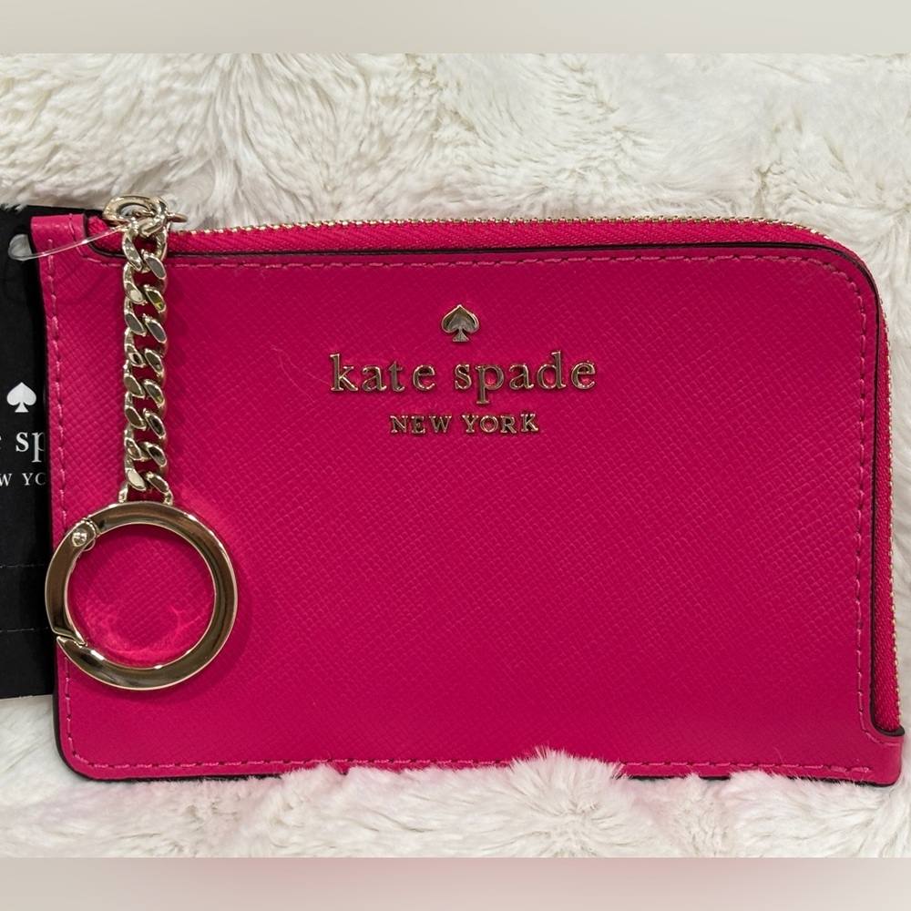 Kate Spade Zippered Coin Purse Card Holder + Keychain in Deep Hibiscus 🌺